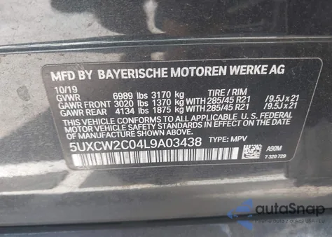 2020 BMW X7 xDrive40I from USA, damaged, VIN 5UXCW2C04L9A03438